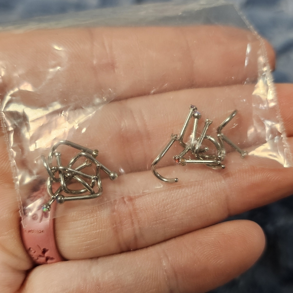 Silver‎ Nose Screws with Gem Accents New